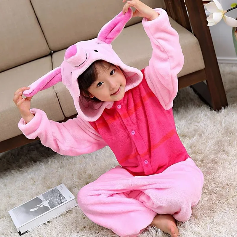 Piglet Kigurumi Onesies Pijama Animal Pig Pajamas Unisex Adults Flannel Hooded Jumpsuits Sleepwear Anime Party Cosplay