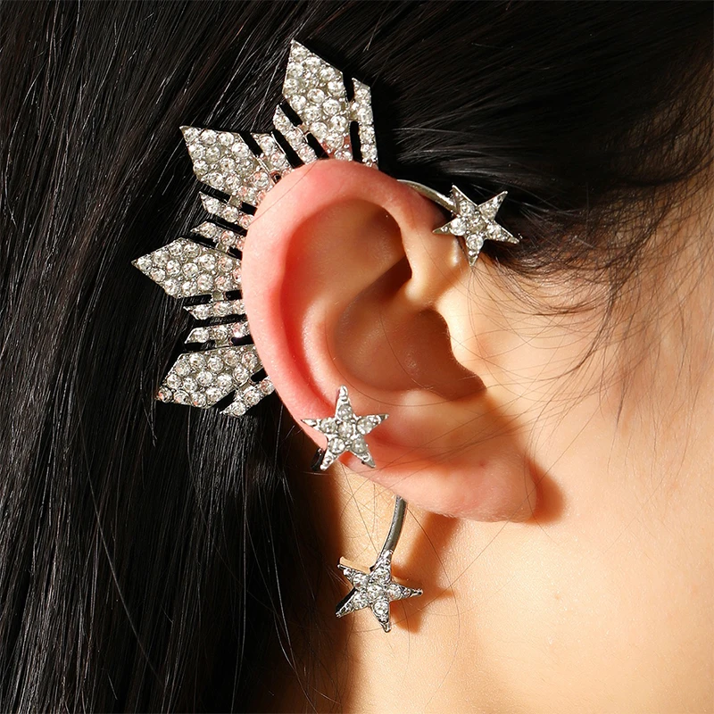 1Pcs Rhinestone Star Ear Clips Non-Piercing Ear Cuff Clip Biżuteria Catriona Grey Miss U Ear Cuff Inspired Three Stars And The Sun