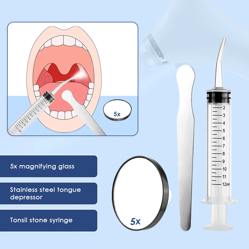 Electronic Tonsil Stone Remover LED Light Vacuum Removal Kit With Irrigation Syringe Oral Care Tonsil Stone Instant Suction Tool