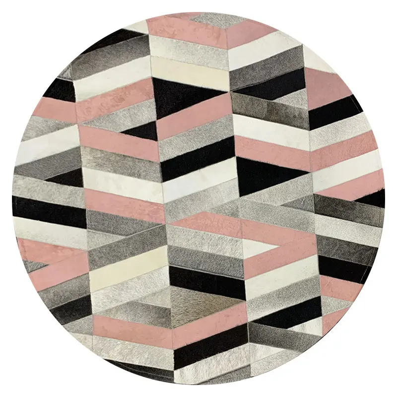 

Pink Patchwork Cowhide Carpet Living Room Nordic Ins Dressing Table Floor Mat Girl Bedroom Round Rug Real Cow Hide Home Decor