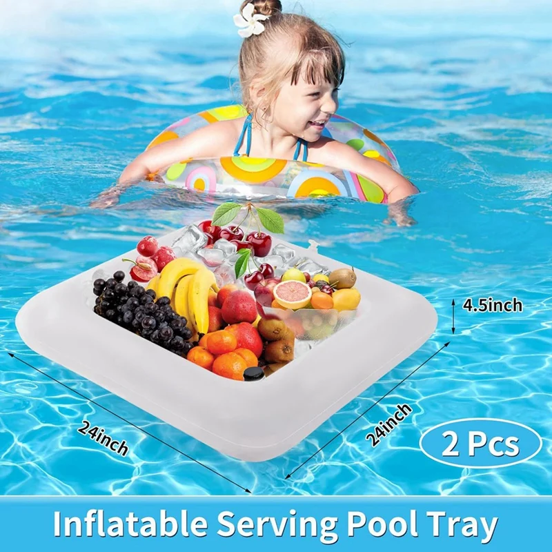 2 PCS 24Inch Inflatable Serving Bar, Drinks Inflatable Cooler Table Pool Ice Tray For Party,Picnic & Camping