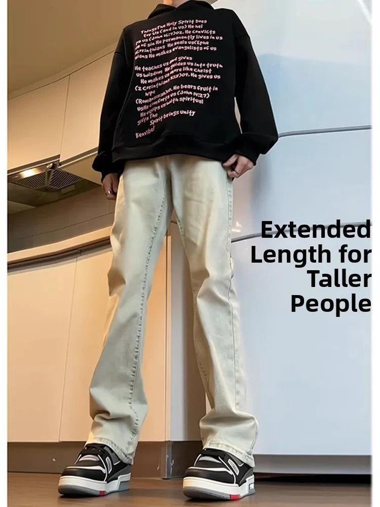 

Tall Men's Extended Length Slim Fit Jeans Yellow Mud American Retro Straight Leg Pants Youth Trendy Streetwear Casual Jeans