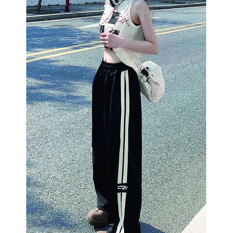 Straight leg casual pants men and women 2024 summer striped design wide-leg pants American retro loose plus size sweatpants