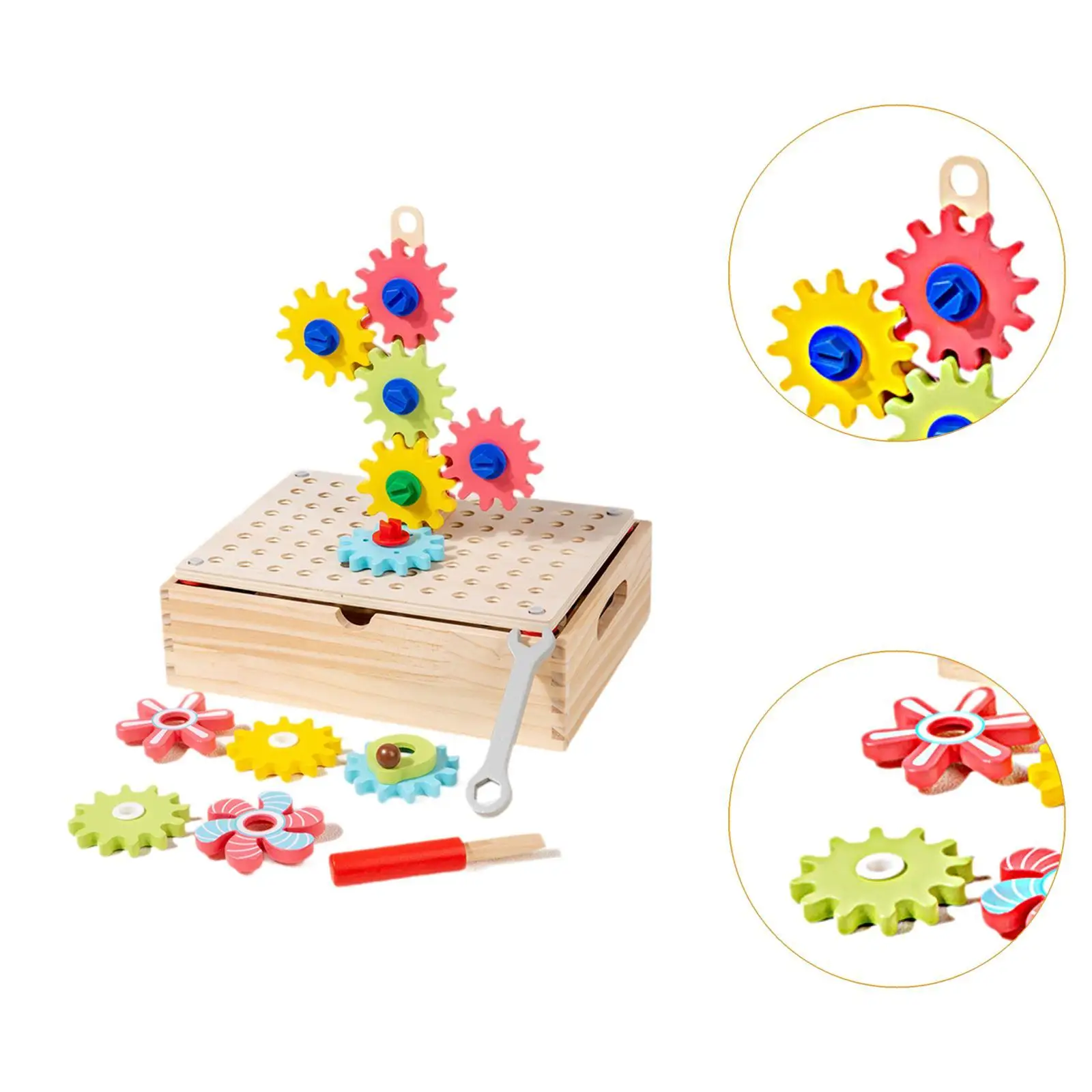 Jouets engrenages en bois blocs de construction ensemble de jouets d'apprentissage coloré jeux de puzzle pour 2 3 4 5 ans fête garçons filles, enfants