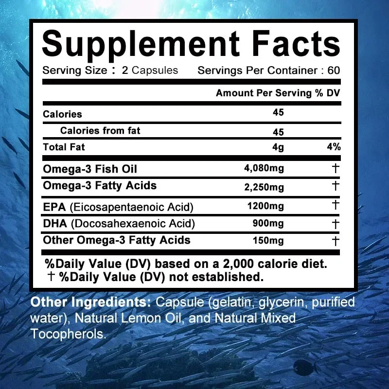 Omega 3 Fish Oil - Strengthen Brain, Improve Memory & Intelligence, for Nervous System, Skin, Hair, Joint Health, Antioxidants