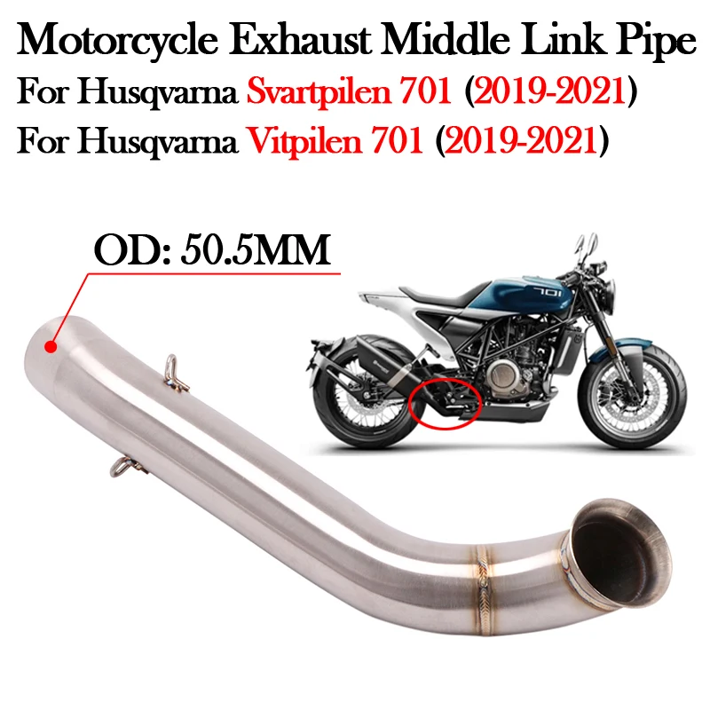 

Slip On For Husqvarna Svartpilen Vitpilen 701 2019 2020 2021 Motorcycle Exhaust Modify 51MM Muffler Escape Moto Middle Link Pipe