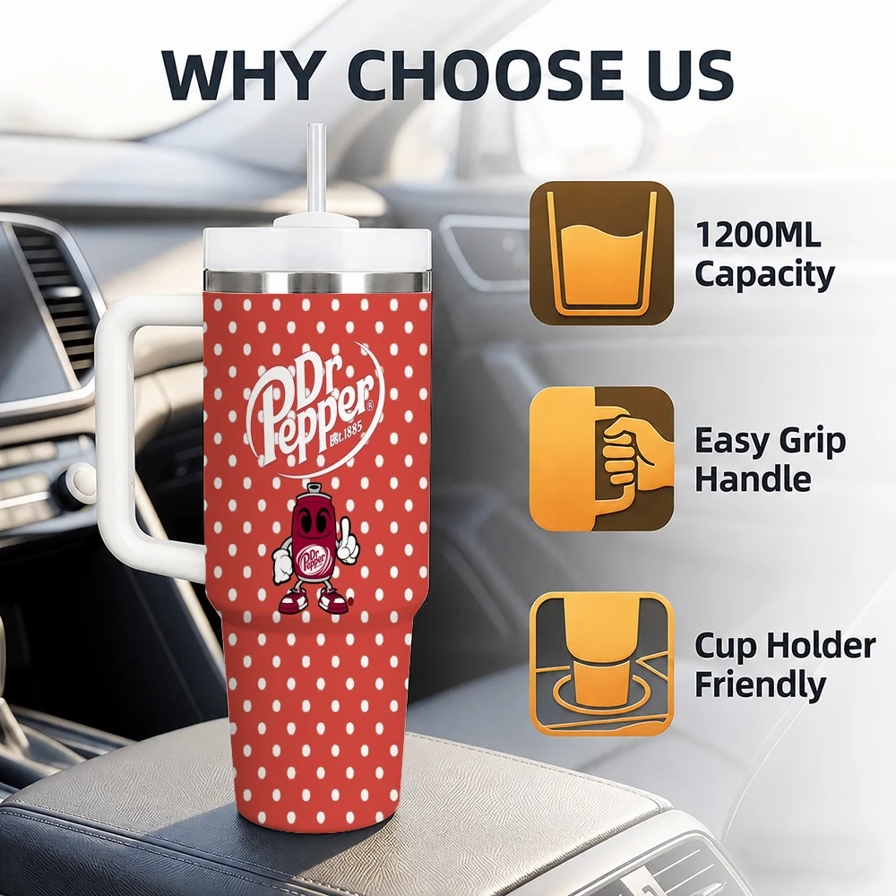 Fashion Hot D-Dr PepperS Vacuum Flasks 40oz Stainless Steel Insulated Tumbler with Handle Straw