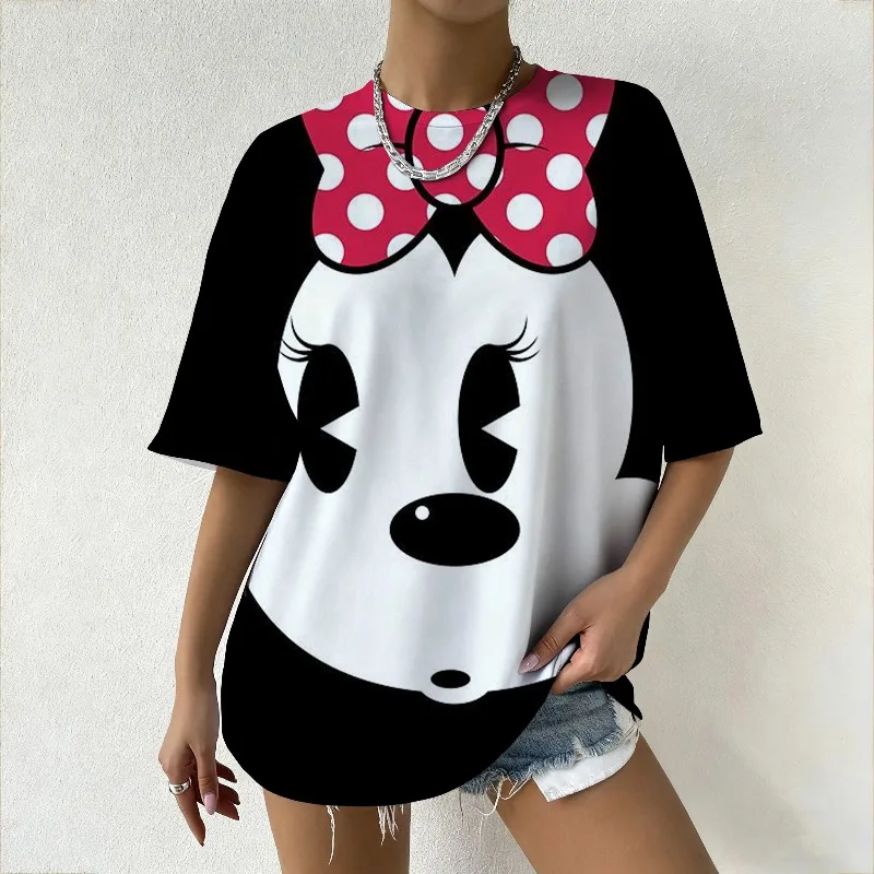 

Женская футболка с графическим рисунком Disney Minnie Mouse и большим лицом, модный летний топ Y2K для уличной одежды, вечеринок и повседневных любителей моды