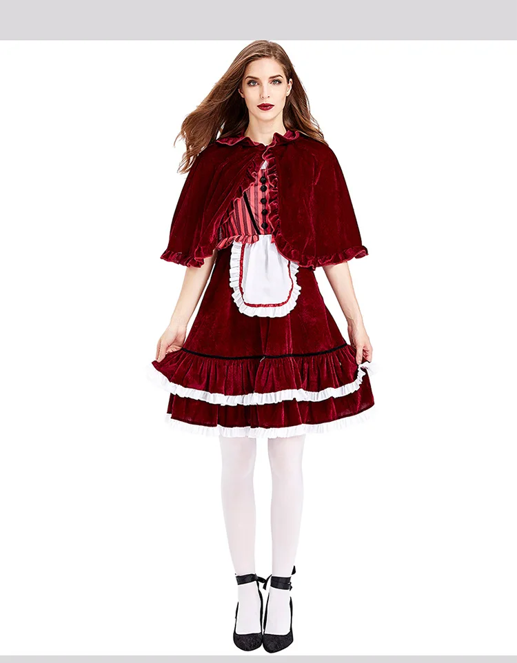 لوهوين الكبار كوس زي النبيذ الأحمر الدانتيل awl ليتل الأحمر ركوب هود المخملية awl Princ حجم كبير أزياء المرأة