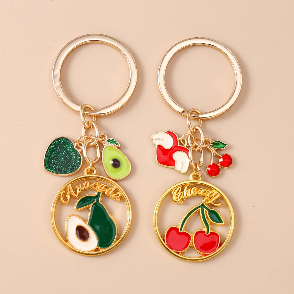 Fashion Enamel Avocado Cherry Keychain Fruit Key Ring Pendants for Women Girls Handbag Decor DIY Key Chain Jewelry Gifts