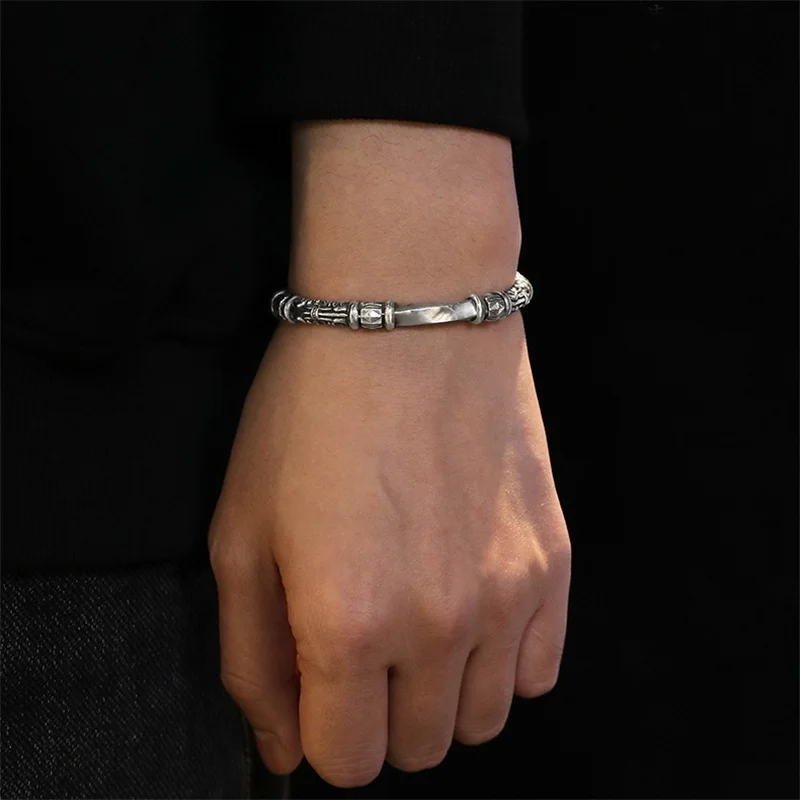 Retro Lines Flower Rotating Bead Twisted Bracelet For Men Jewelry Lucky Hand Accessoried Bangle Male Gift For Birthday