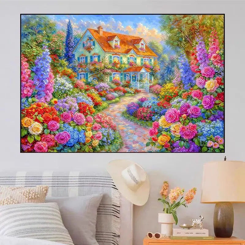 

9ct 100x75 см цветы вилла вышивка DIY наборы с принтом вышивка крестиком набор для рукоделия домашний декор ремесла