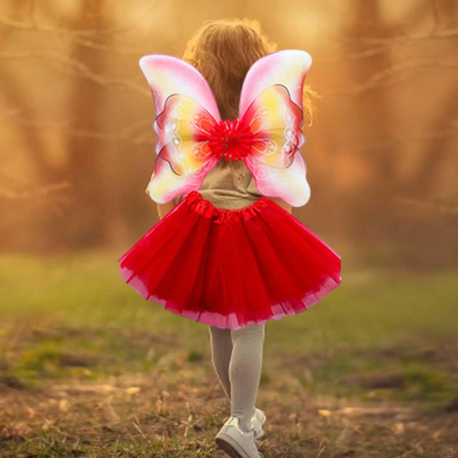 Angel Wing Tutu Skirt Costume Set for Kids Girls Fairy Princess Outfit with Headband Rod Birthday Gift