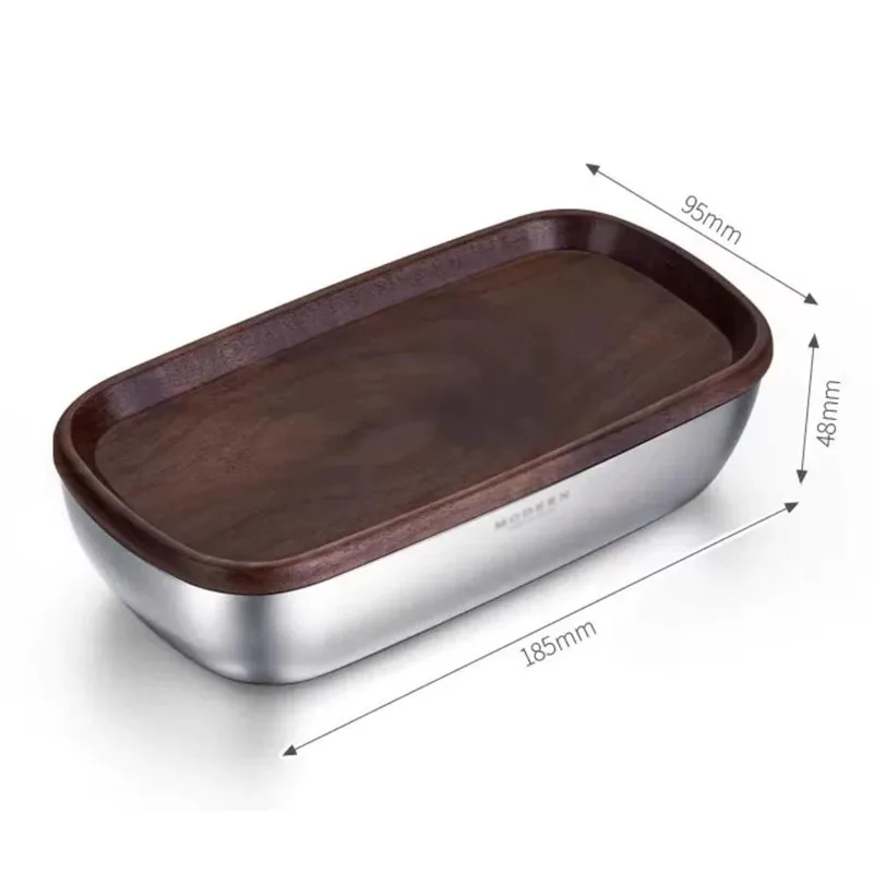 2-Tier Desktop Storage Box Multipurpose Organizer Tray Stainless Steel Black Walnut Wood for Home Office Organization
