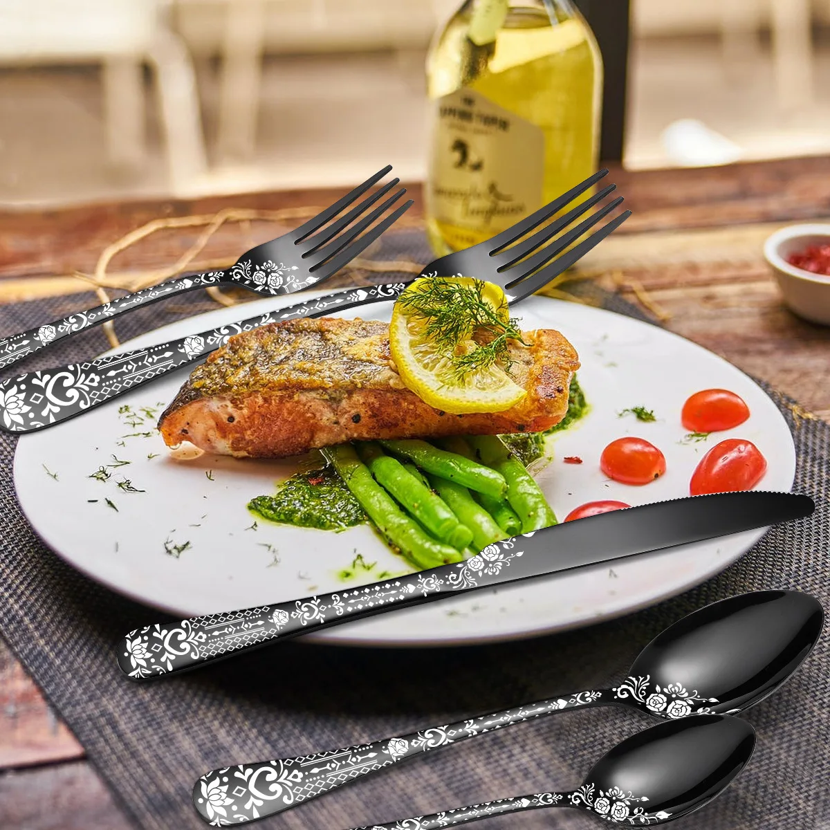 

Pattern stainless steel tableware set of 20/40 pieces, Western style steak knife, fork, spoon set, home hotel dessert spoon set