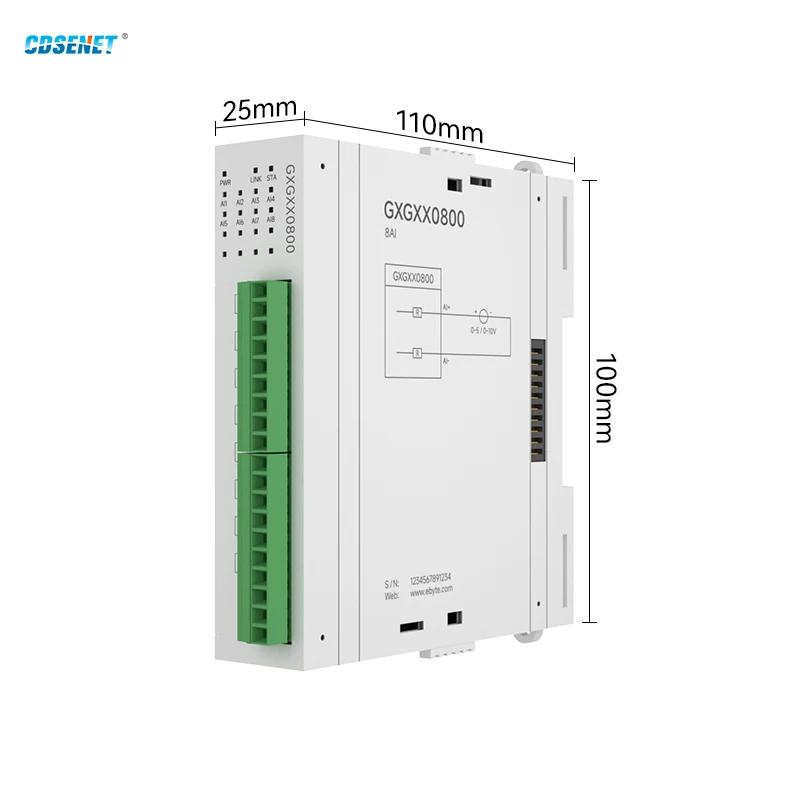 8AI Differential Voltage Remote IO Expansion Module RS485 Ethernet CDSENET GXGXX0800 Modbus DC 9-36V Work only with Host