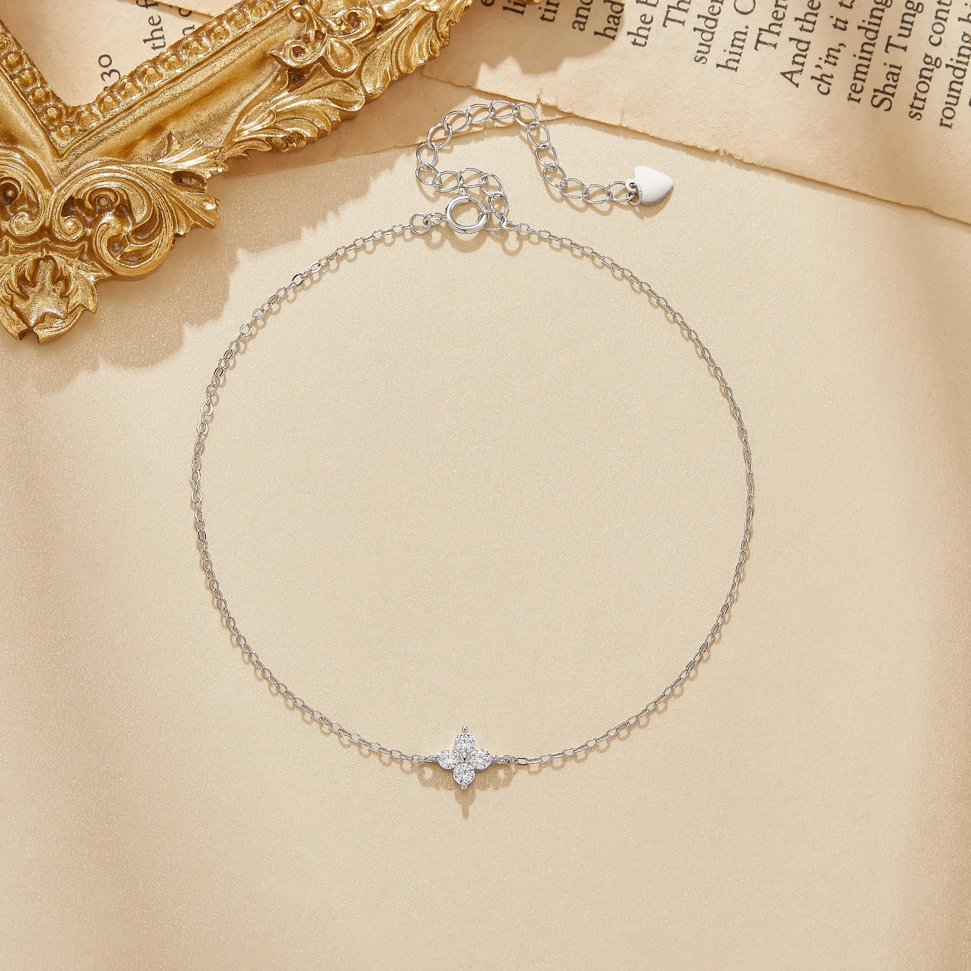 Dainty Four leaf Clover Birthstone Anklet Bracelet 925 Sterling Silver Minimalist Sparkly Foot Chain Birthday Gift 6610026