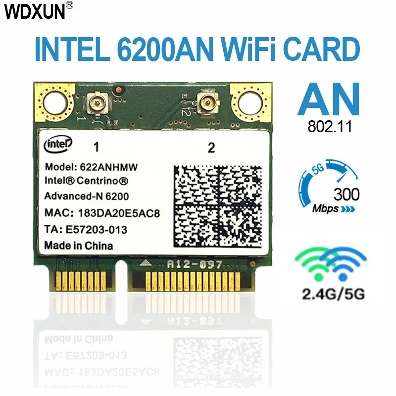 인텔 와이파이 카드 622, ANHMW 6200AN Advanced-N 6200, 300Mbps 듀얼 밴드 2.4G, 5GHz 미니 PCIe 네트워크 카드