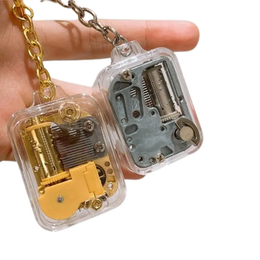 New Portable Handy Crank Music Box Musical Instrument Mechanical Movement Keychain