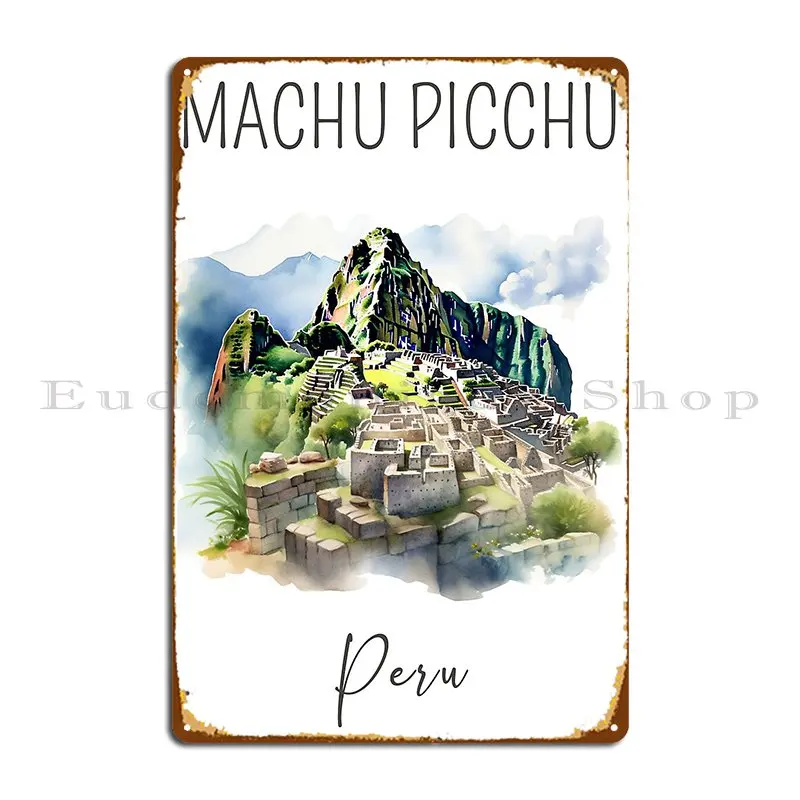 Watercolor Design Of Machu Picchu Peru Metal Signs Party Bar Cave Wall Decor Create Cinema Tin Sign Poster