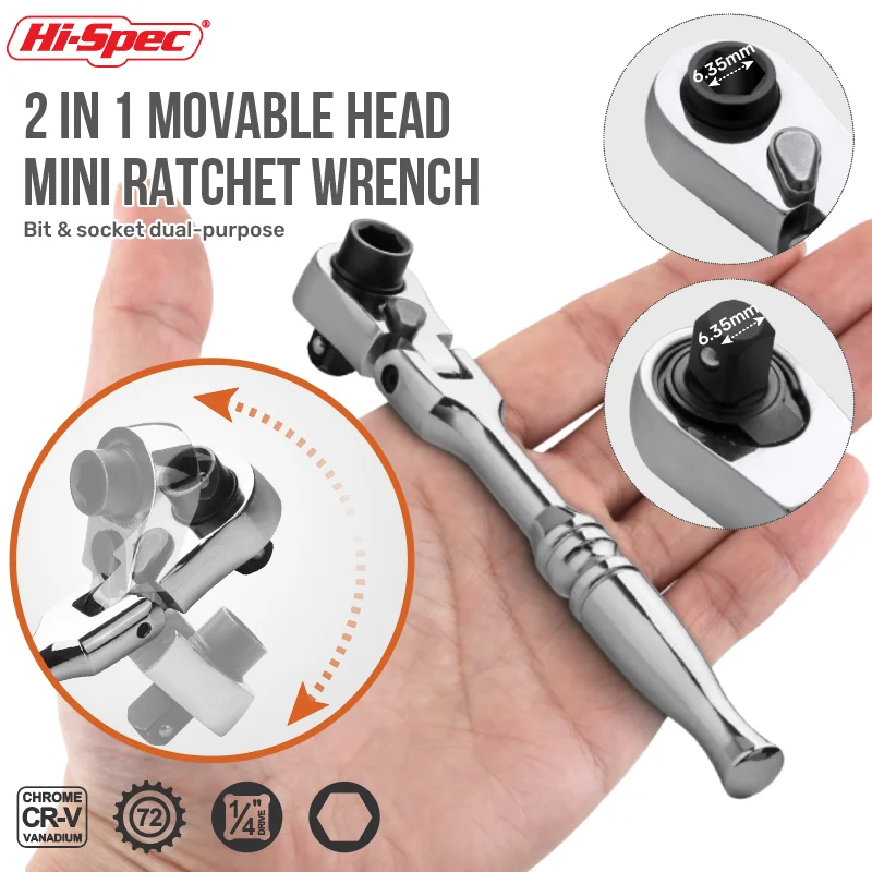 Hi-Spec 2-в-1 мини-ключ с храповым механизмом, ручка с подвижной головкой, двусторонний торцевой ключ, маленький динамометрический гаечный ключ, инструменты для ручного ремонта