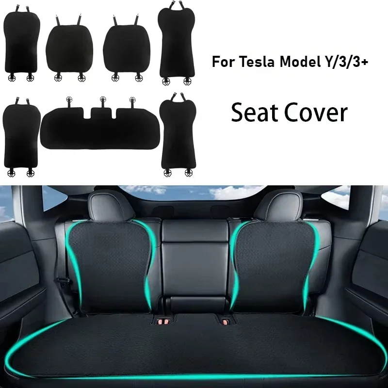 For Tesla Seat Cushion Model 3 Y 3+ Ice Silk Breathable Seat Cover 7-piece Interior Accessories for Summer Use Car Accessories