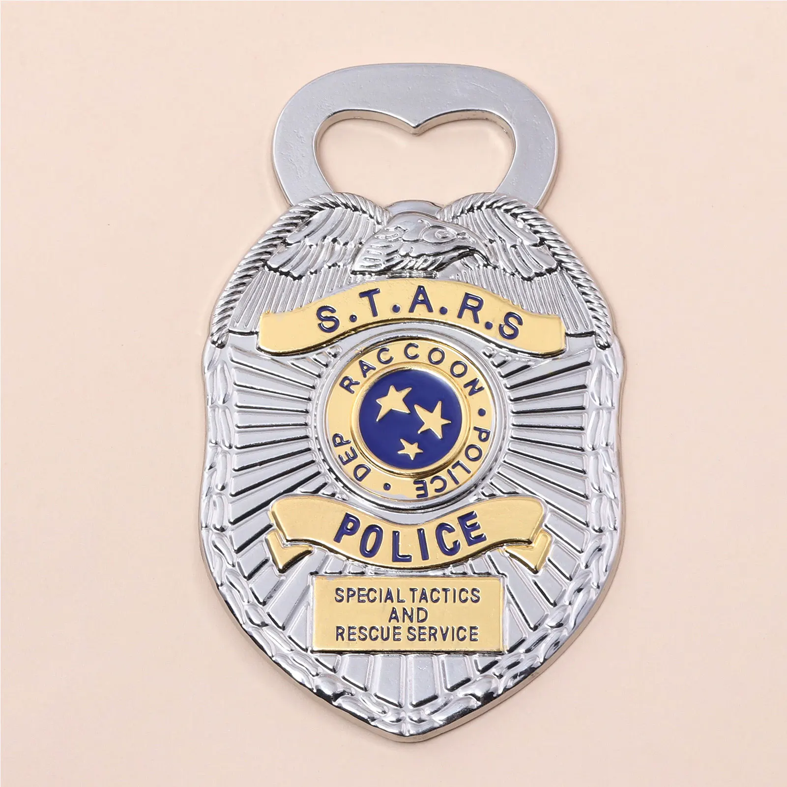 Game Movies Resident Evil Raccoon Police Keychain Bottle Opener Department Badge Enamel Pin Fridge Magnets For Party Jewelry