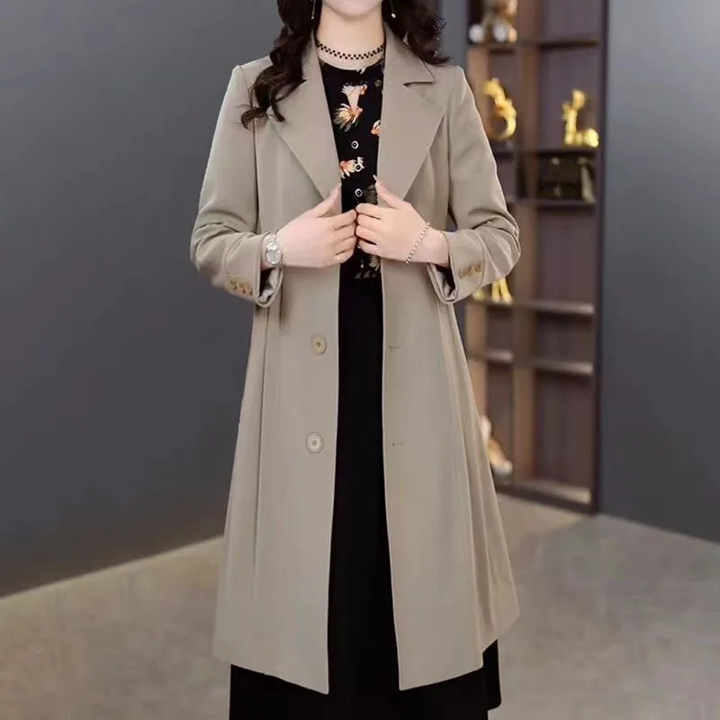 New High-grade Fashion Long Trench Coat Women Spring Autumn Parker Overcoat Oversized Female Windproof Outerwear Khaki 5XL