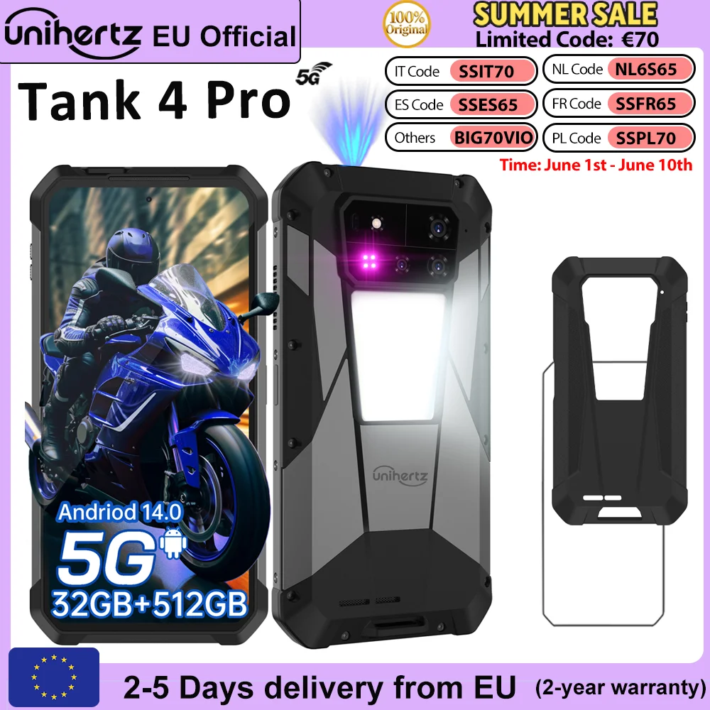 Smartphone robuste avec projecteur Unihertz 8849 Tank 4 Pro, 36 Go + 1 To, 5G, batterie 11600 mAh, écran AMOLED 3K 6,73 pouces, Android 14, Dimensity 8300