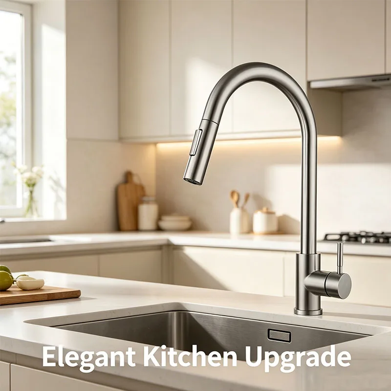Kitchen Pull Out Faucet 304 Stainless Steel Brushed/Black 360 Rotating Single Handle Hot Cold Water Mixer Tap for Home Sink