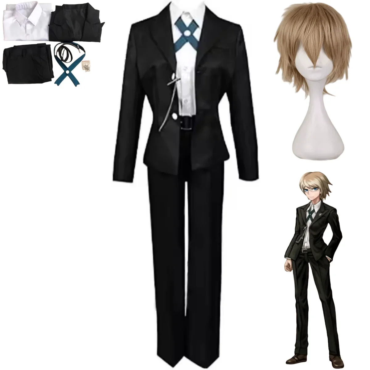 Disfraz de Cosplay de Anime Togami Byakuya Personalizado en Cualquier Talla, Incluyendo Tallas Grandes, con Peluca, Abrigo Negro, Camisa, Uniforme para Hombre y Mujer, Traje para Fiesta de Halloween