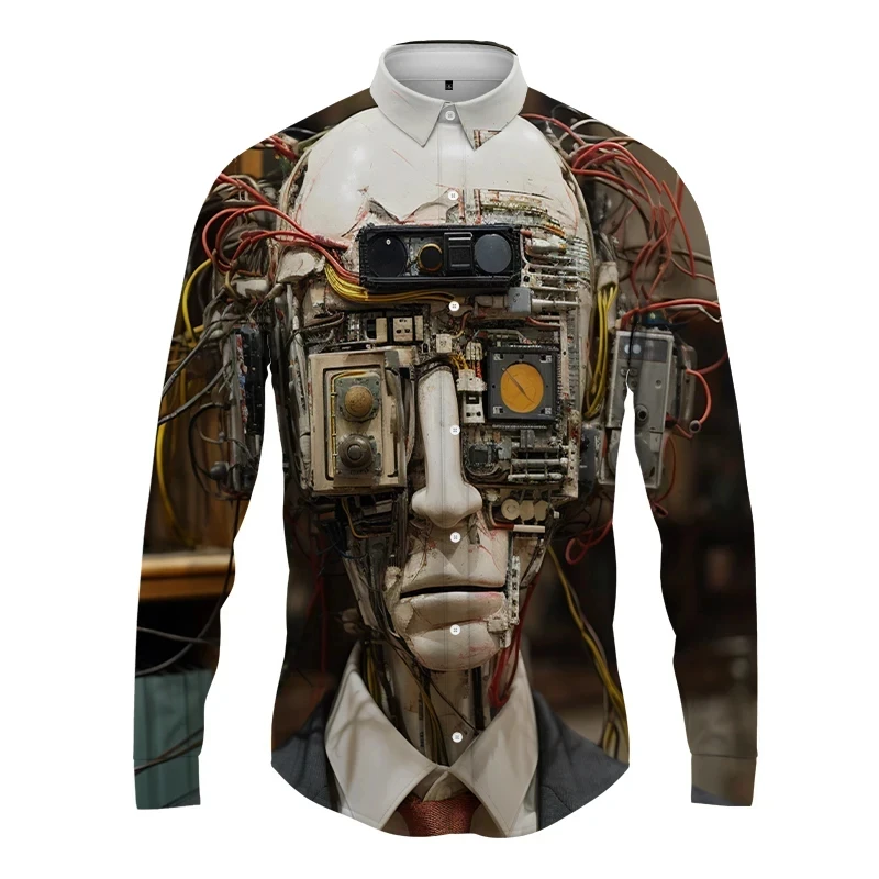 TV Anthropomorphism 3D Printed Lapel Men Shirt ManWomen Casual Fashion Long Sleeves Shirts Button Tops Oversized Unisex Clothes