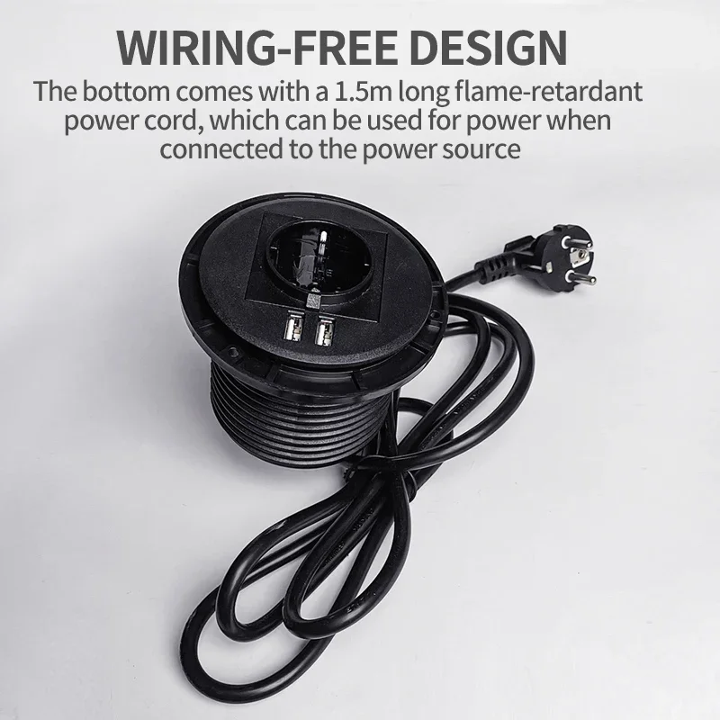 Desktopcontactdoos Multifunctionele EU-aansluiting met 2USB/USB Type-C verzonken desktopstekker Ronde aansluiting