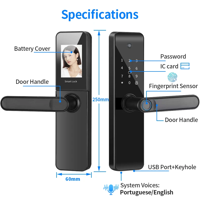 RYNX Tuya Smart Camera Electronic Lock With Biometric Fingerprint for Intelligence Door Lock Smart keyless Home Life App Remote