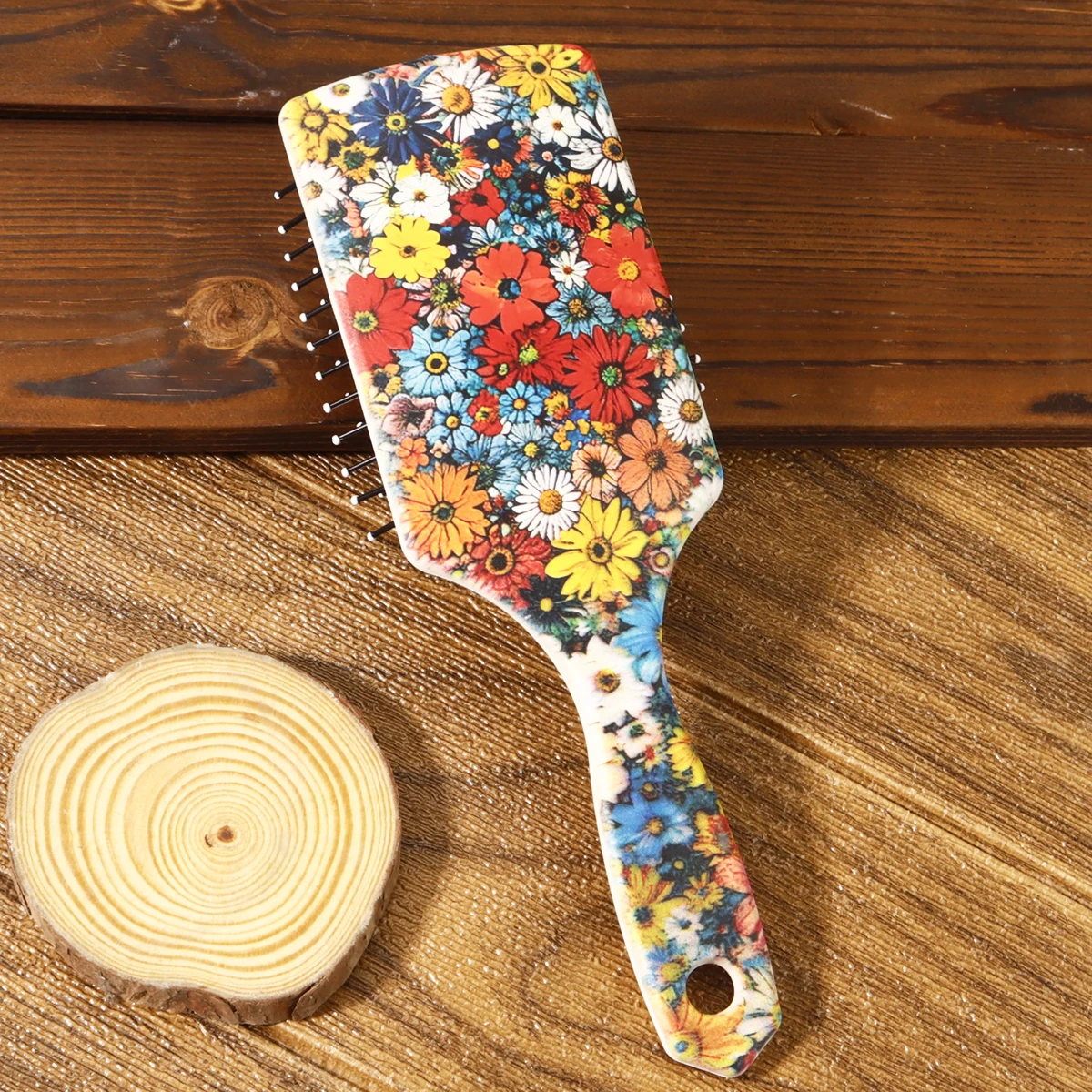 หวีพายลายดอกไม้ - ป้องกันไฟฟ้าสถิต, นวดหนังศีรษะ, ขนแปรงไนลอนนุ่ม, แปรงขัดผิว, พิเศษสําหรับวิกผมจริง