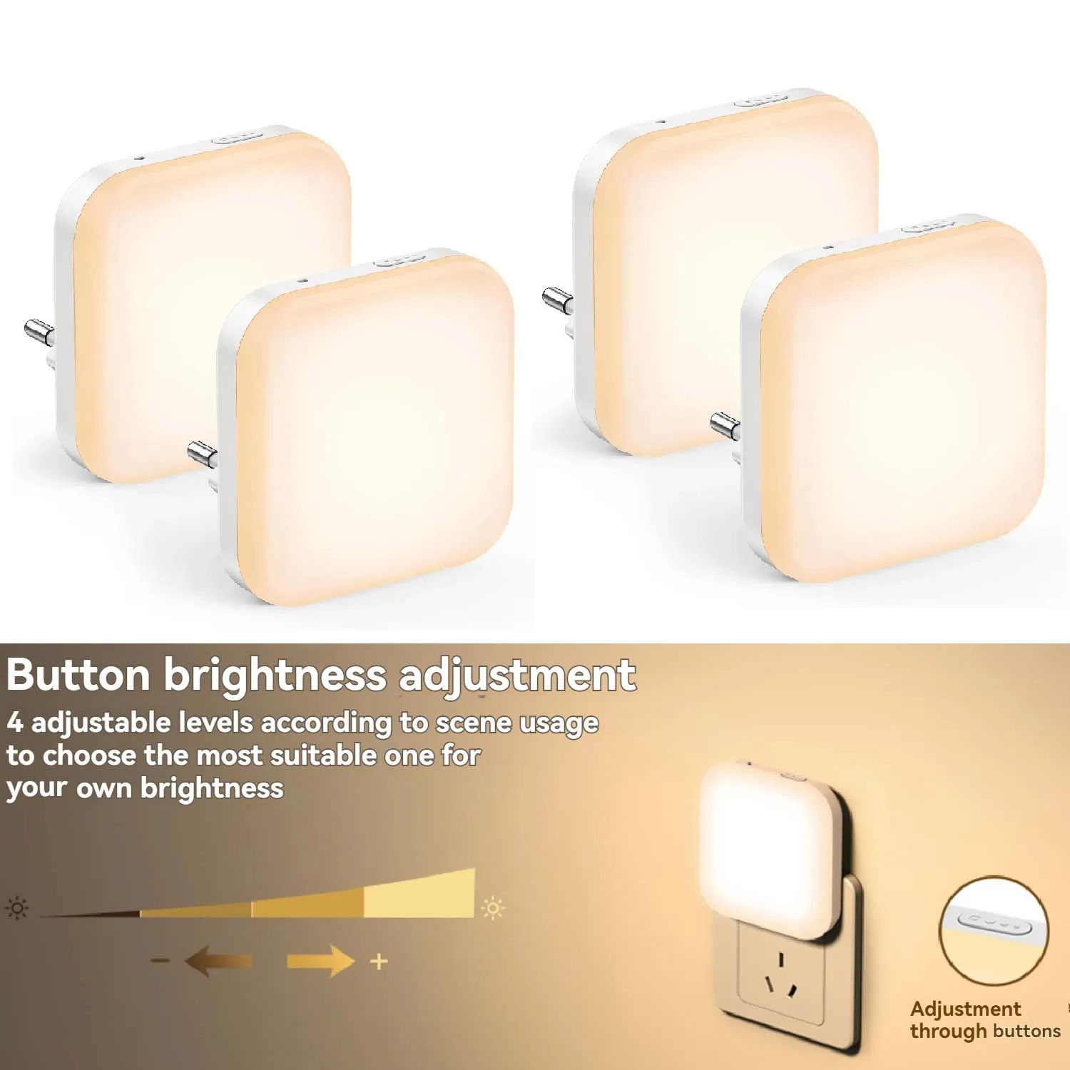 1 Stück/2 Stück Lichter bei Nacht, dimmbares LED-Nachtlicht, Plug-in, Dämmerungs- bis Morgensensor, verstellbar, kompakt, 4 Einstellungen, Umgebungslicht
