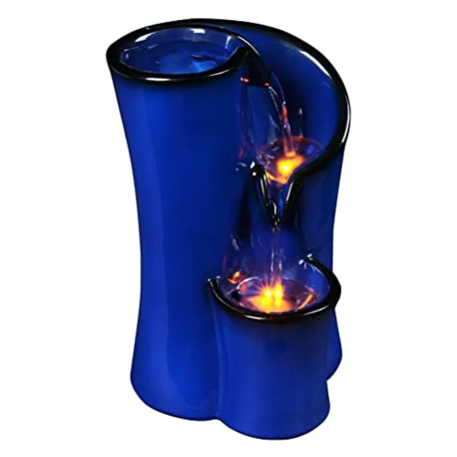 

Indoor Water Fountain Imitation Ceramics Appearance Tabletop Relaxation Desktop Waterfall w/ 3 Reflective led 9.8 Inch Tall Blu