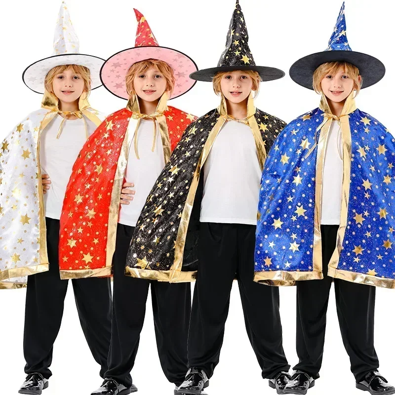 Children Halloween Cape Party Cosplay Prop Wizard Magician Cloak Ball Costumes for Kids Boys Girls Program Performance Clothes