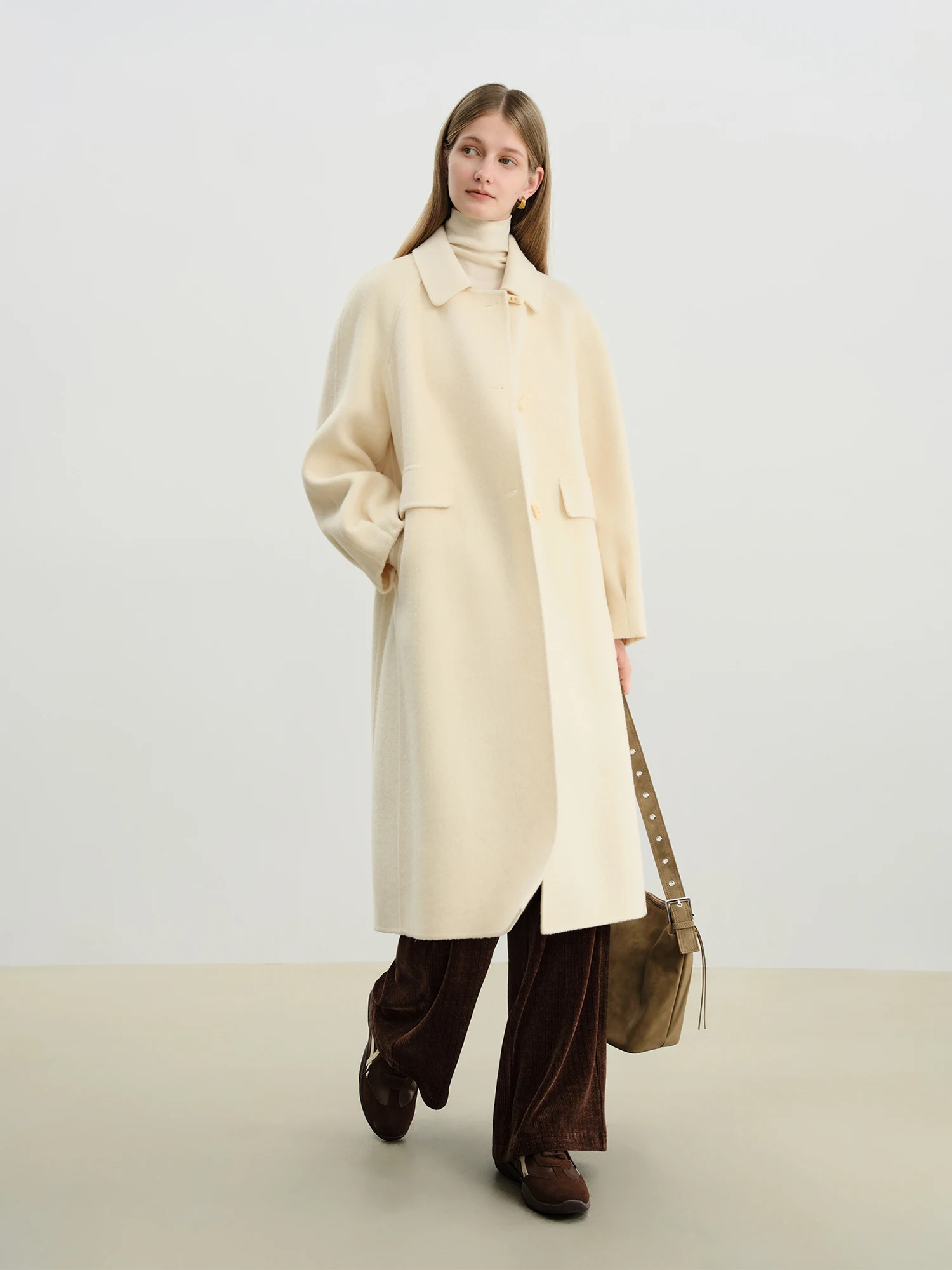 ZIQIAO Craft Studio Soft Pink Double-Faced Trench Coat for Petite Women Winter 2025 New Arrival 100% Wool Overcoat Wool Coat