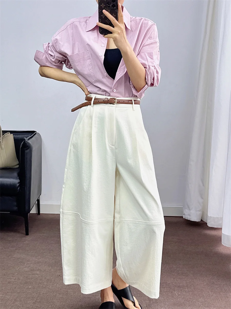 

Spring Summer Autumn Beige Pants Women's Suit Loose Drapey High Waist Wide Leg Casual Trousers Commute Sle Polyester Fiber