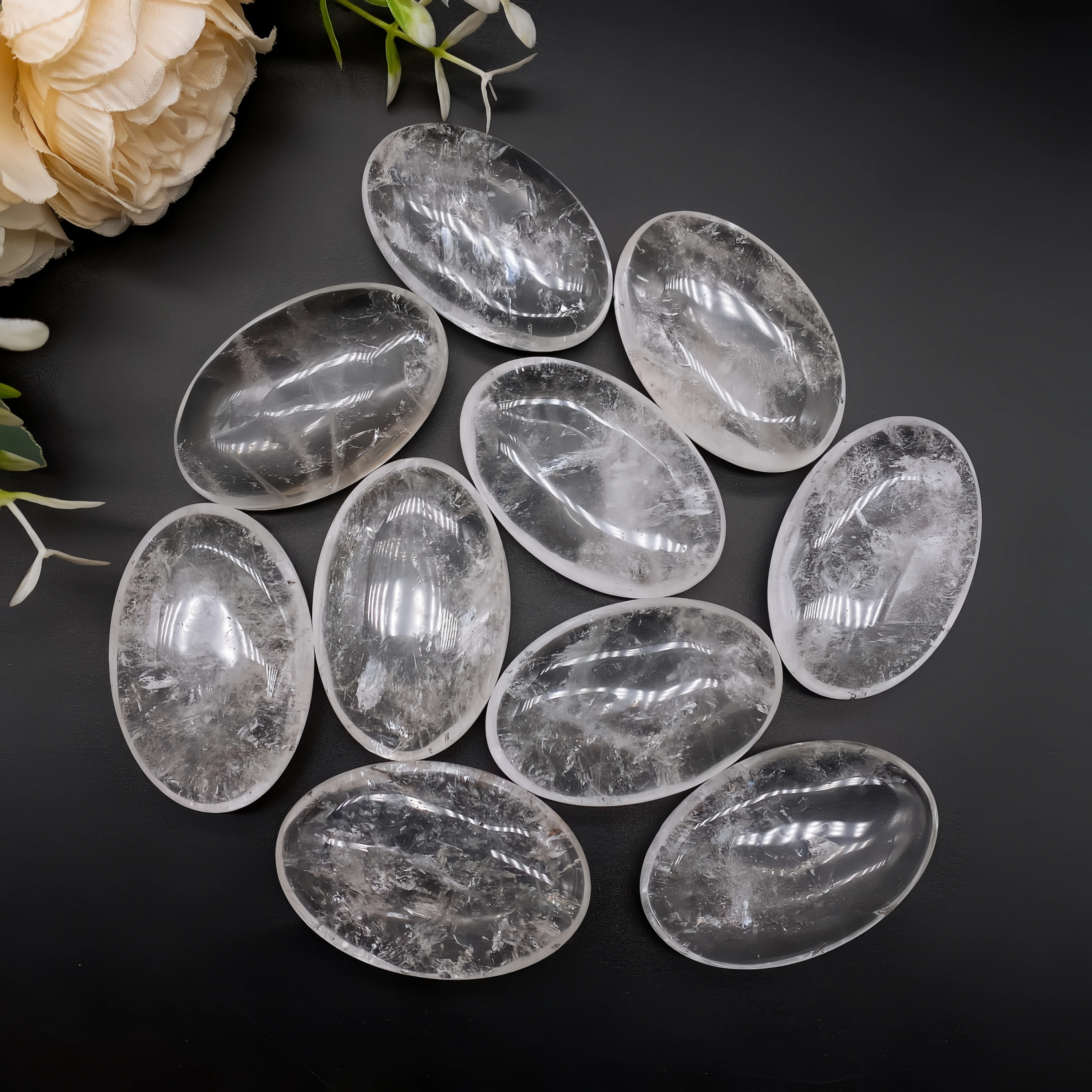 Natural Clear Quartz Pocket Palm Stone Crystal Energy Thumb Toy Hot Compress Crafts Reiki Healing Gift Mineral message tool