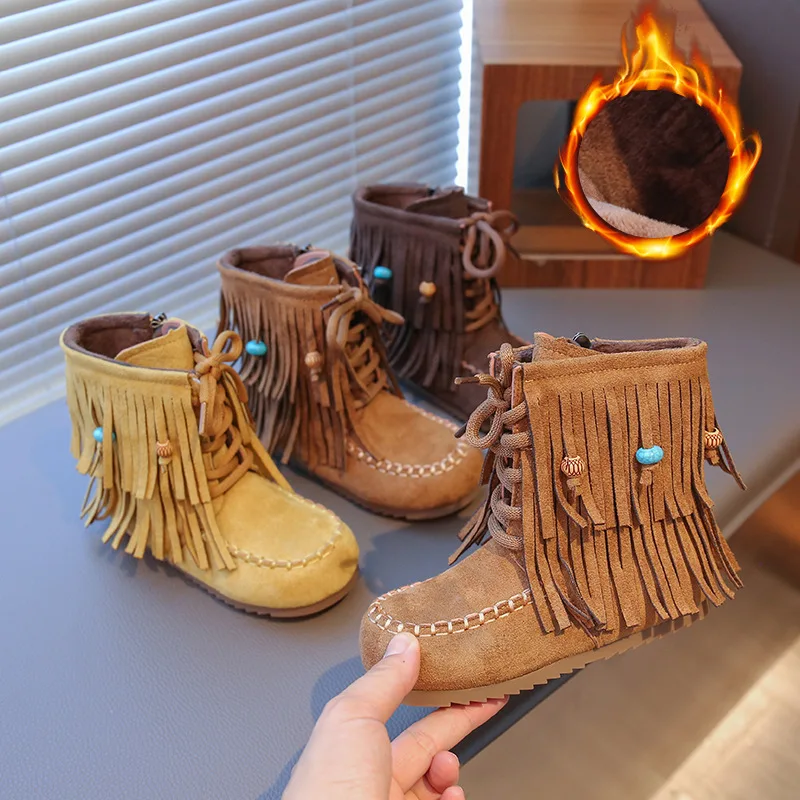 

Retro Girl Boot 2025 Autumn New Fashion Girl Ankle Boot Retro Princess Shoe Tassel Girls' Shoes Brown Women Boots Botas Niña