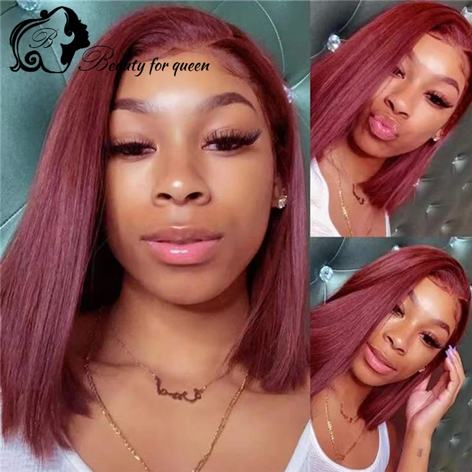 

13x4 Lace Frontal Wig HD Transparent Red Human Hair Wigs Pre Plucked Short Bob Wig For Women 180% 613 Blonde Straight Hair Wig