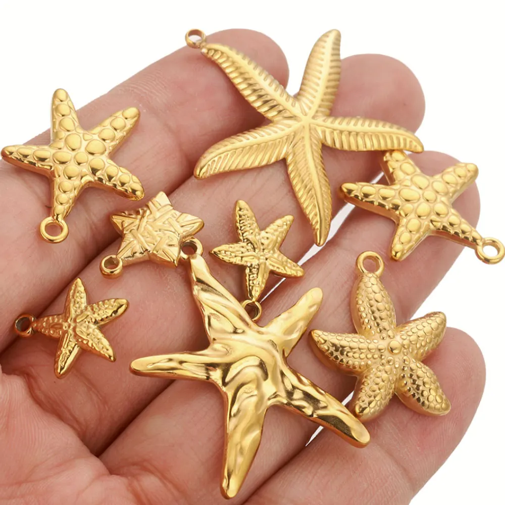 5 uds. De dijes de estrella de mar de verano de acero inoxidable para pendientes DIY, materiales de joyería, suministros para colgantes, manualidades, venta al por mayor