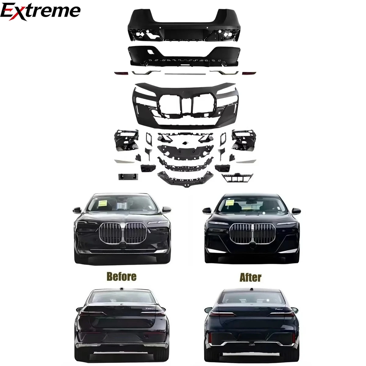 

High Quality Grille Bumpers Body Kit for BMW 7 Series G70 2023-2025 Change to M760 LCI Style with Optional.