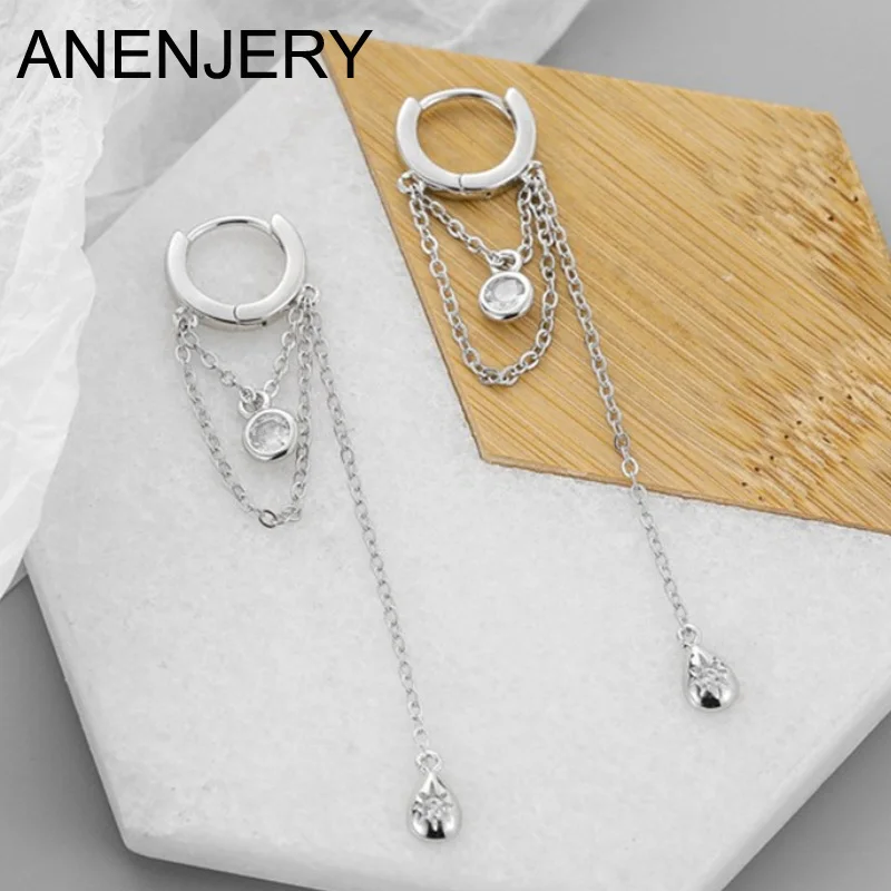 Anenjery lange Quaste Zirkon Tropfen Ohrringe für Frauen Mode Temperament Silber Farbe lange Kette Ohr linie Mode Party Schmuck