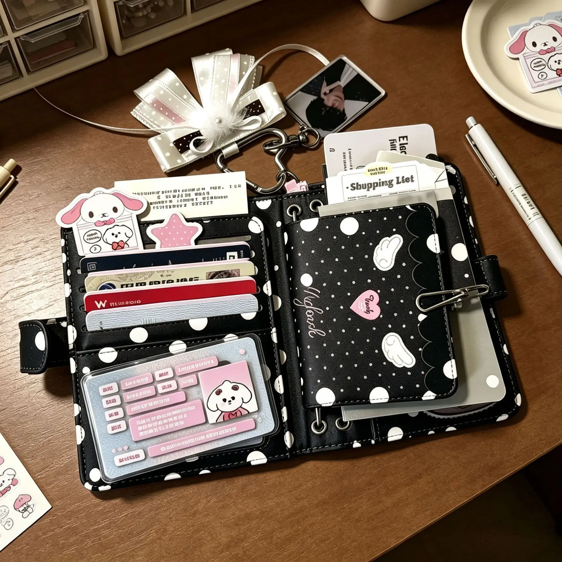 Polka Dot Angel Wings Passport Holder Large Capacity High Aesthetic Card Wallet Travel Document Organizer Graduation Gift