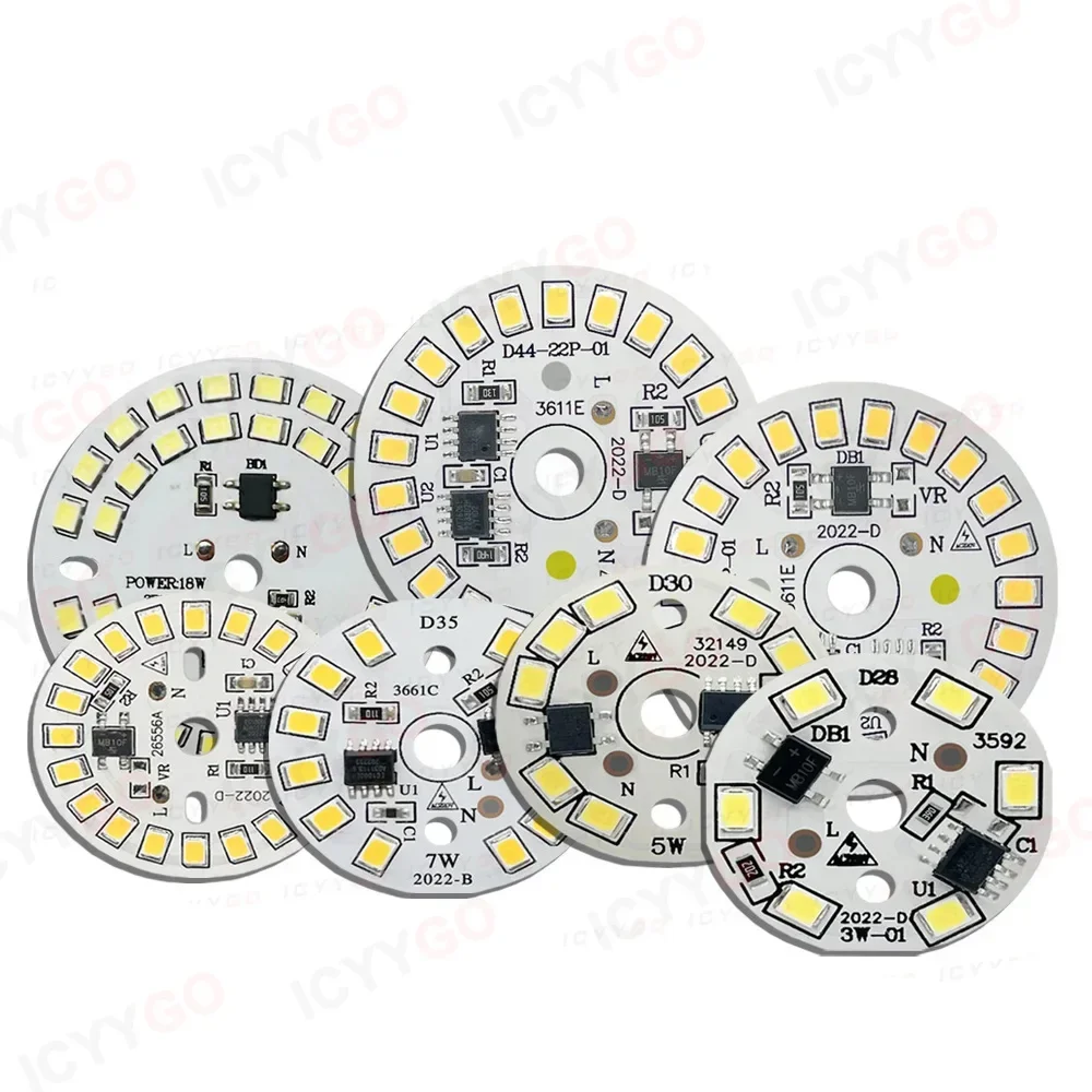 10PCS AC220V Driver-Free 3W 5W 7W 9W 12W 15W 18W High Voltage Round LED Chip Panel Light Warm Light White DIY Module Light Panel