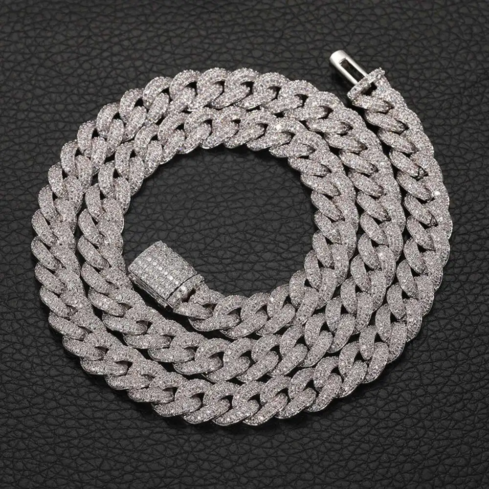 

S925 Sterling Silver Hip Hop Custom Iced Out Vvs1 Moissanite Diamond Miami Cuban Link Chain