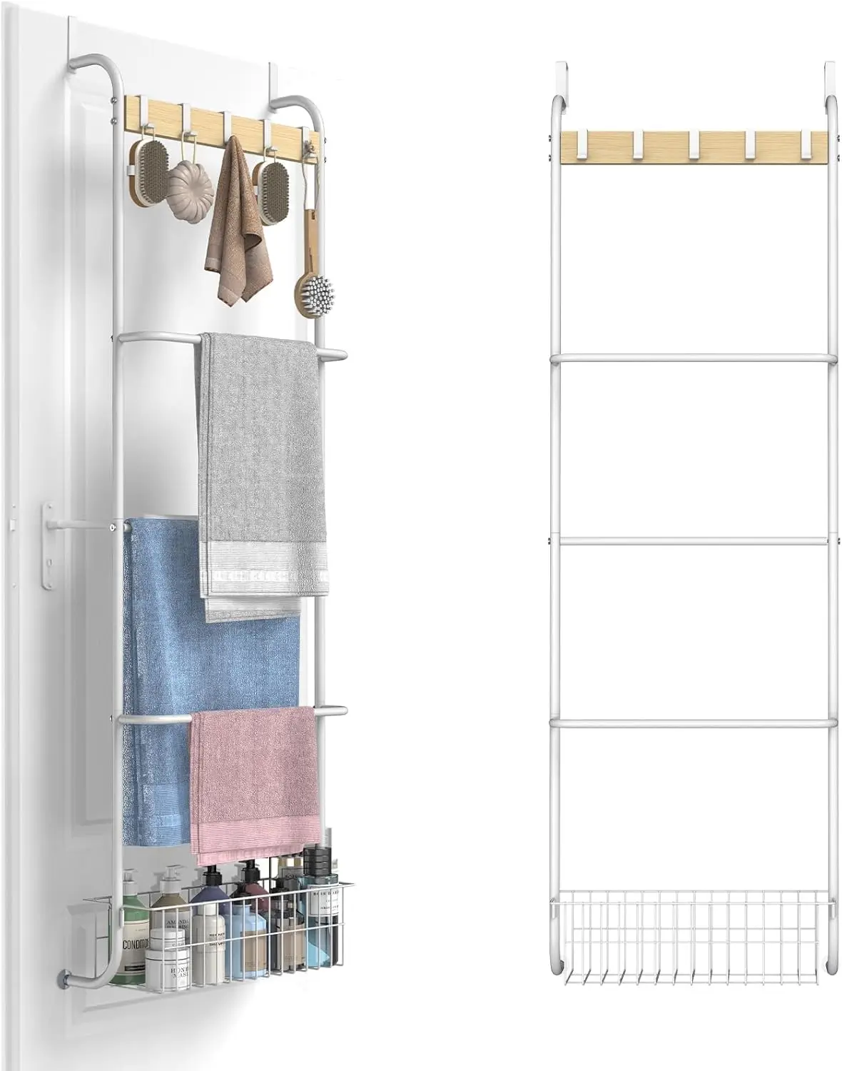 

Over The Door Towel Rack,5-Tier Over Door Towel Racks for Bathroom,Towel Rack with Hooks and Basket Door Hanging,Blanket